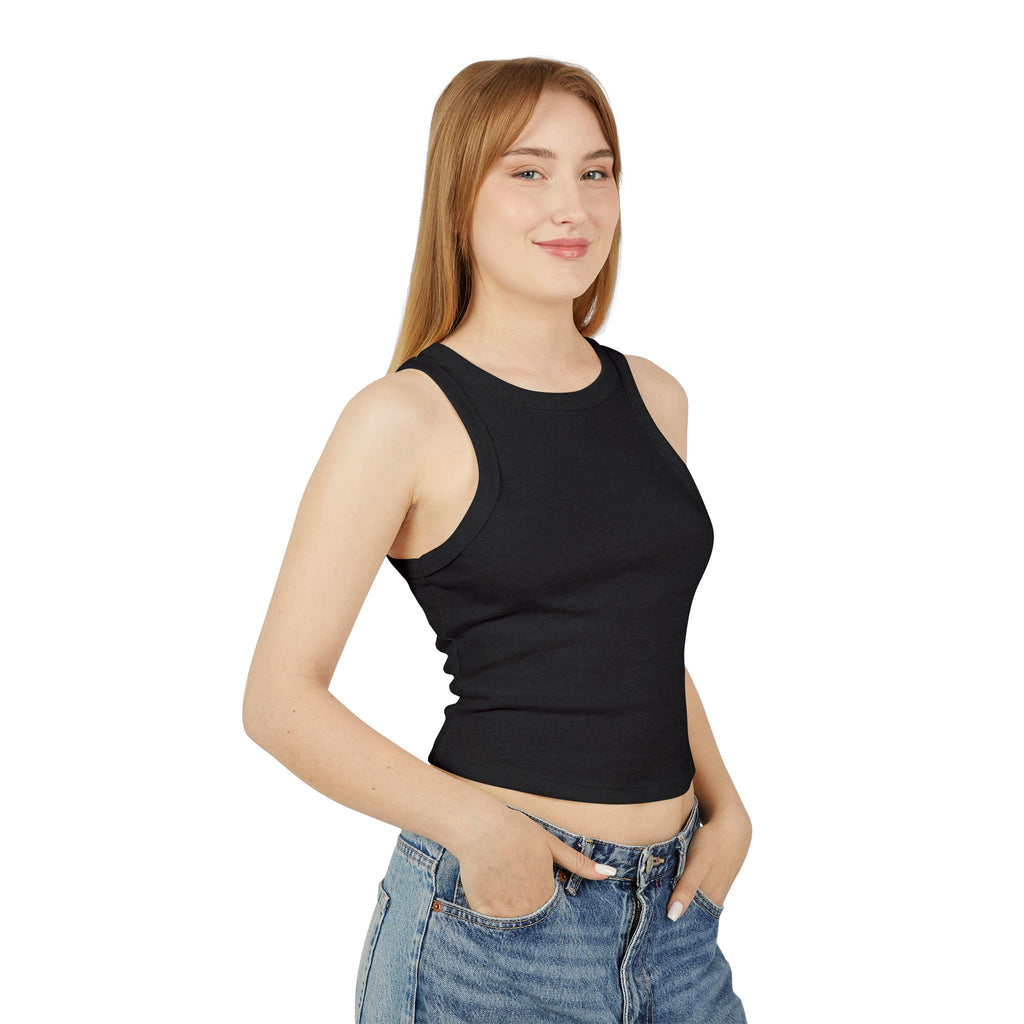 Ribbed Women’s Racer Tank Top — 'ORVAYE' Back Graphic, Cropped Summer Casual