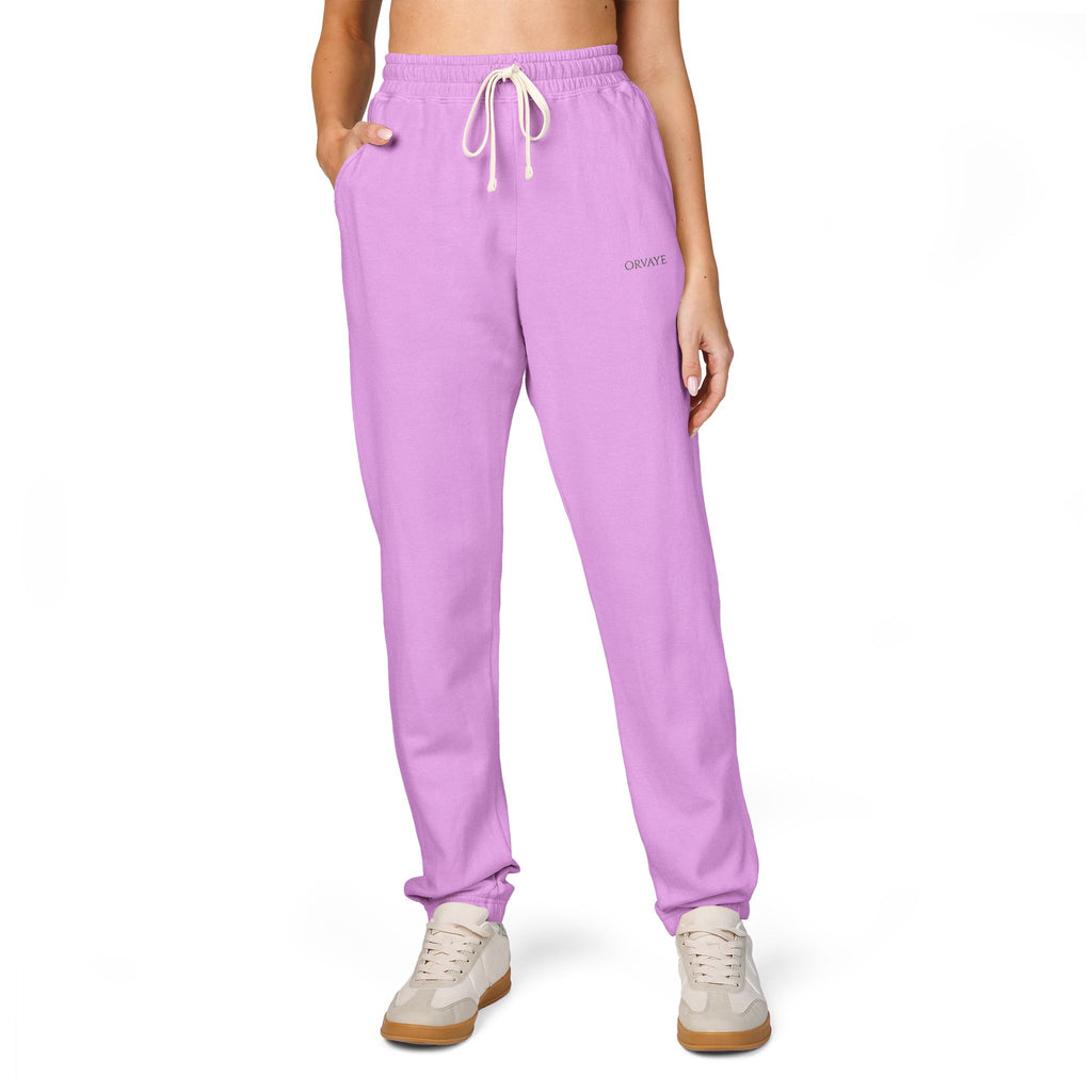 Garment-Dyed Fleece Sweatpants — Minimalist "aloha" Embroidered Lounge Joggers