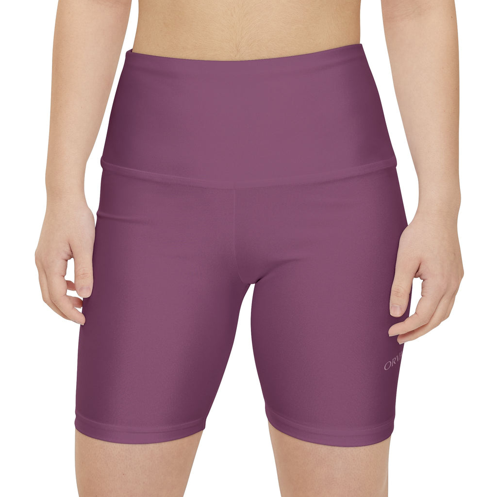 Women's Workout Shorts – Solid Plum High-Waist Athletic Biker Shorts