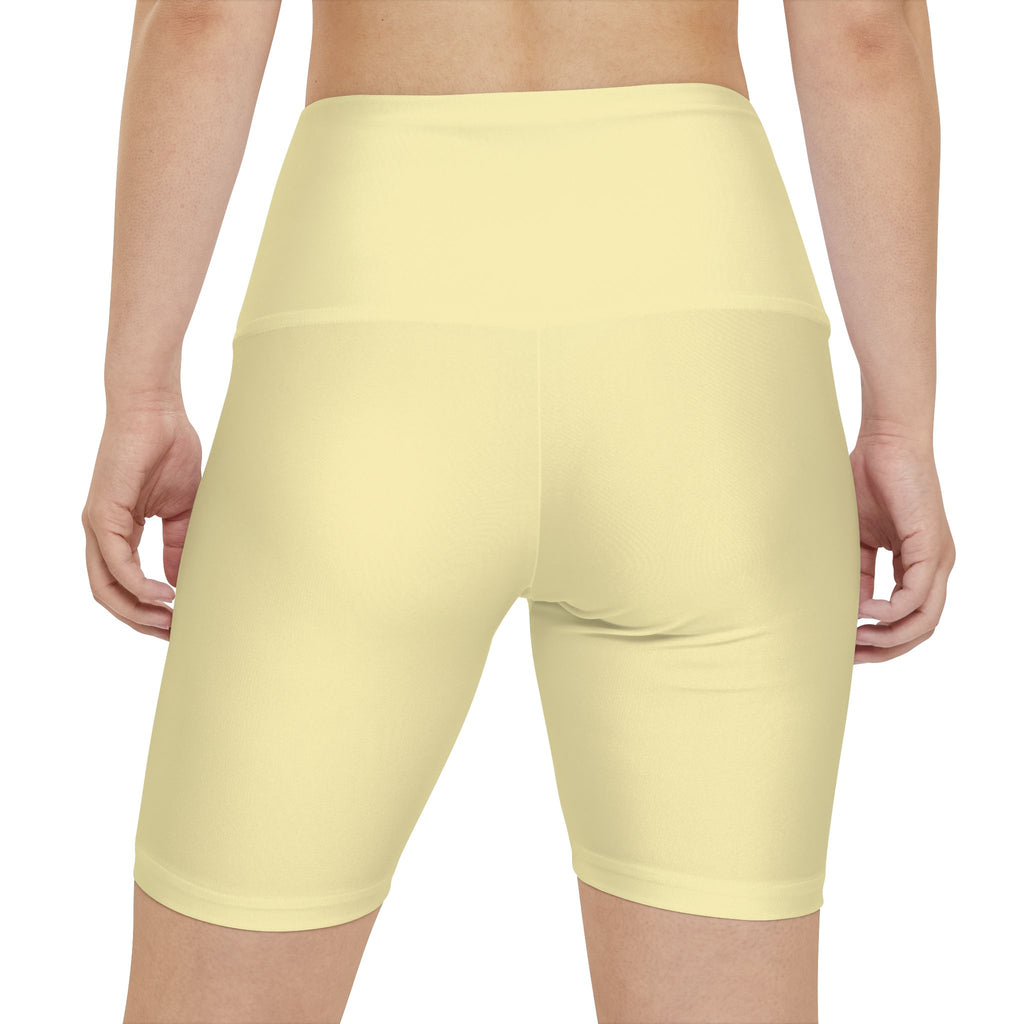 Yellow High-Waist Workout Shorts — Lightweight Women's Athletic Biker Shorts