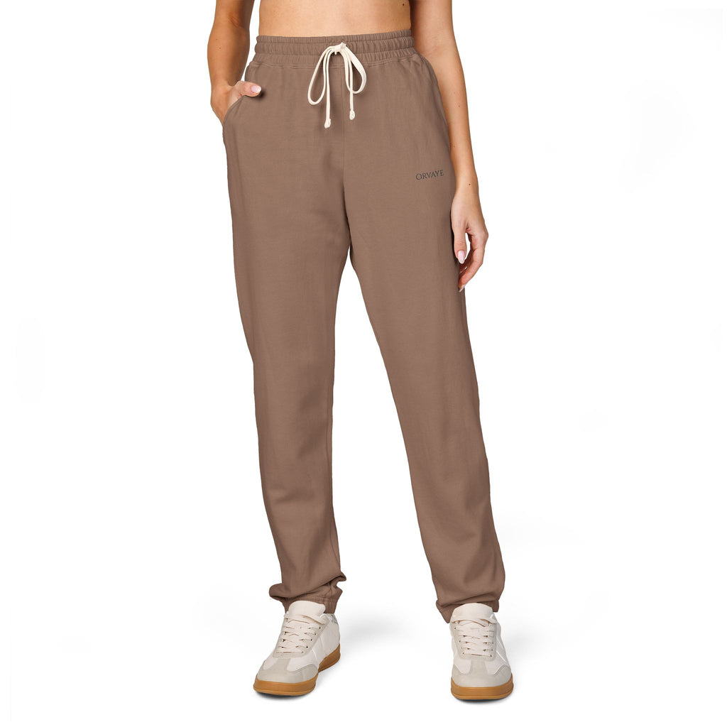 Garment-Dyed Fleece Sweatpants — Minimalist "aloha" Embroidered Lounge Joggers