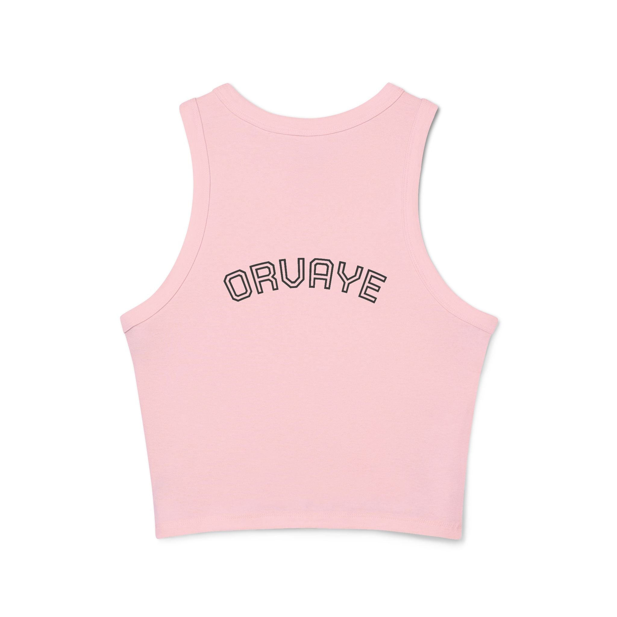 Ribbed Women’s Racer Tank Top — 'ORVAYE' Back Graphic, Cropped Summer Casual