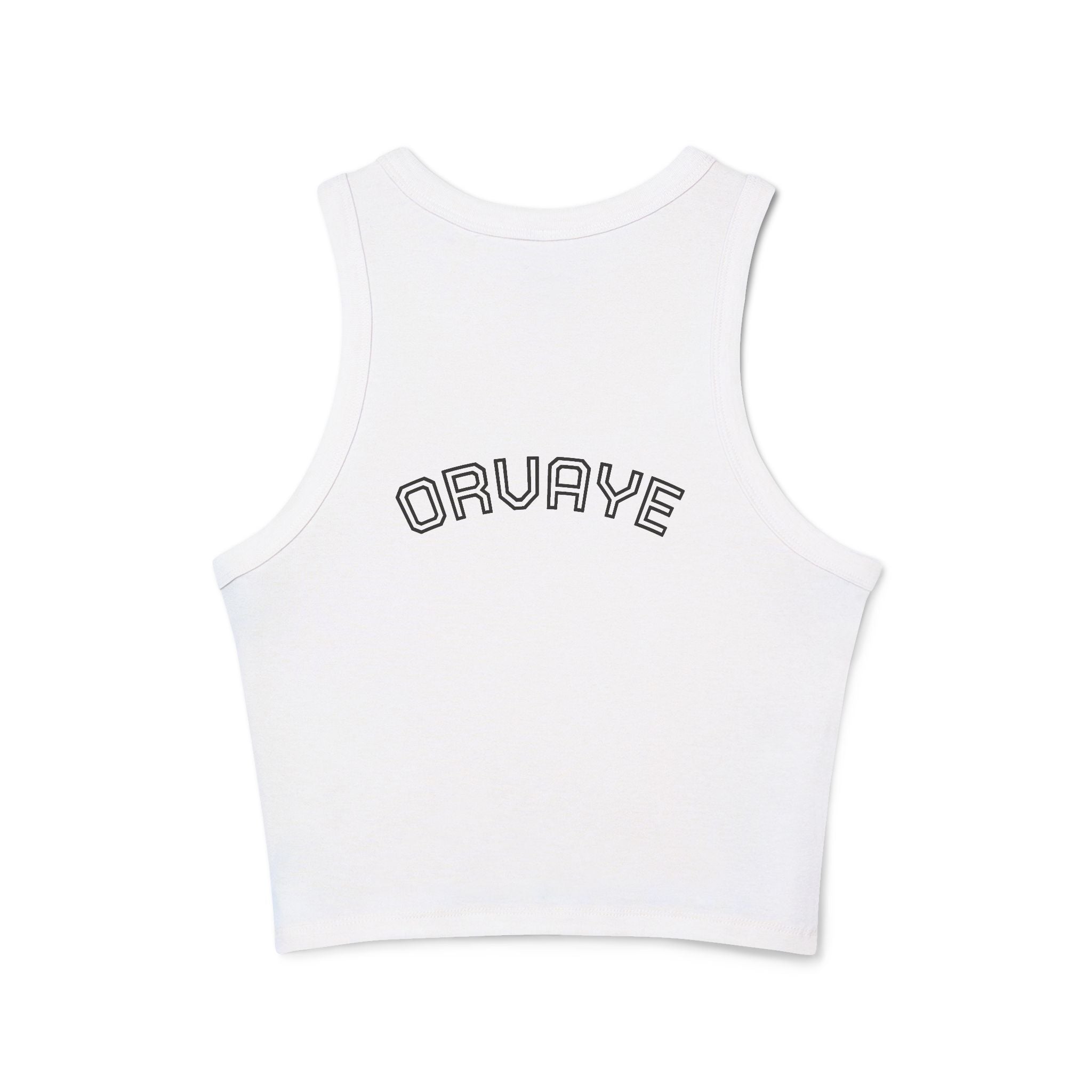 Ribbed Women’s Racer Tank Top — 'ORVAYE' Back Graphic, Cropped Summer Casual