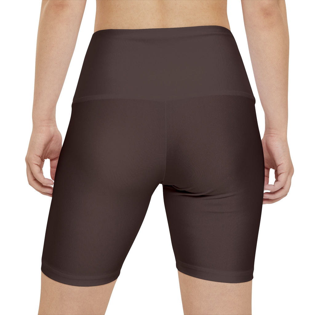 Women's Brown High-Rise Workout Shorts — Comfortable Biker Fitness Shorts