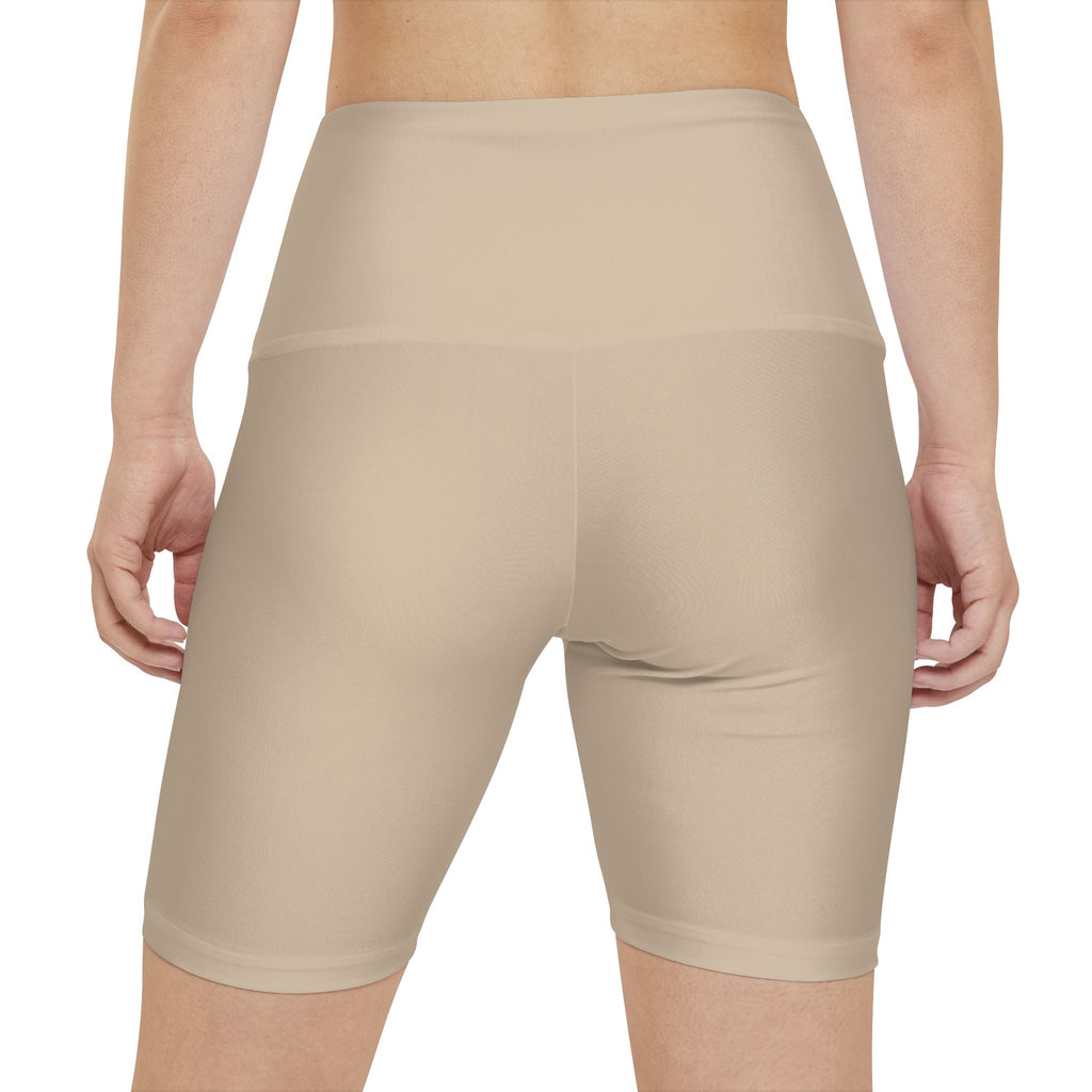 Beige High-Waist Workout Shorts – Women's Biker Activewear