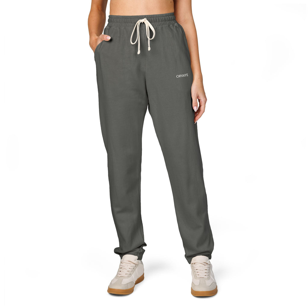Garment-Dyed Fleece Sweatpants — Minimalist "aloha" Embroidered Lounge Joggers