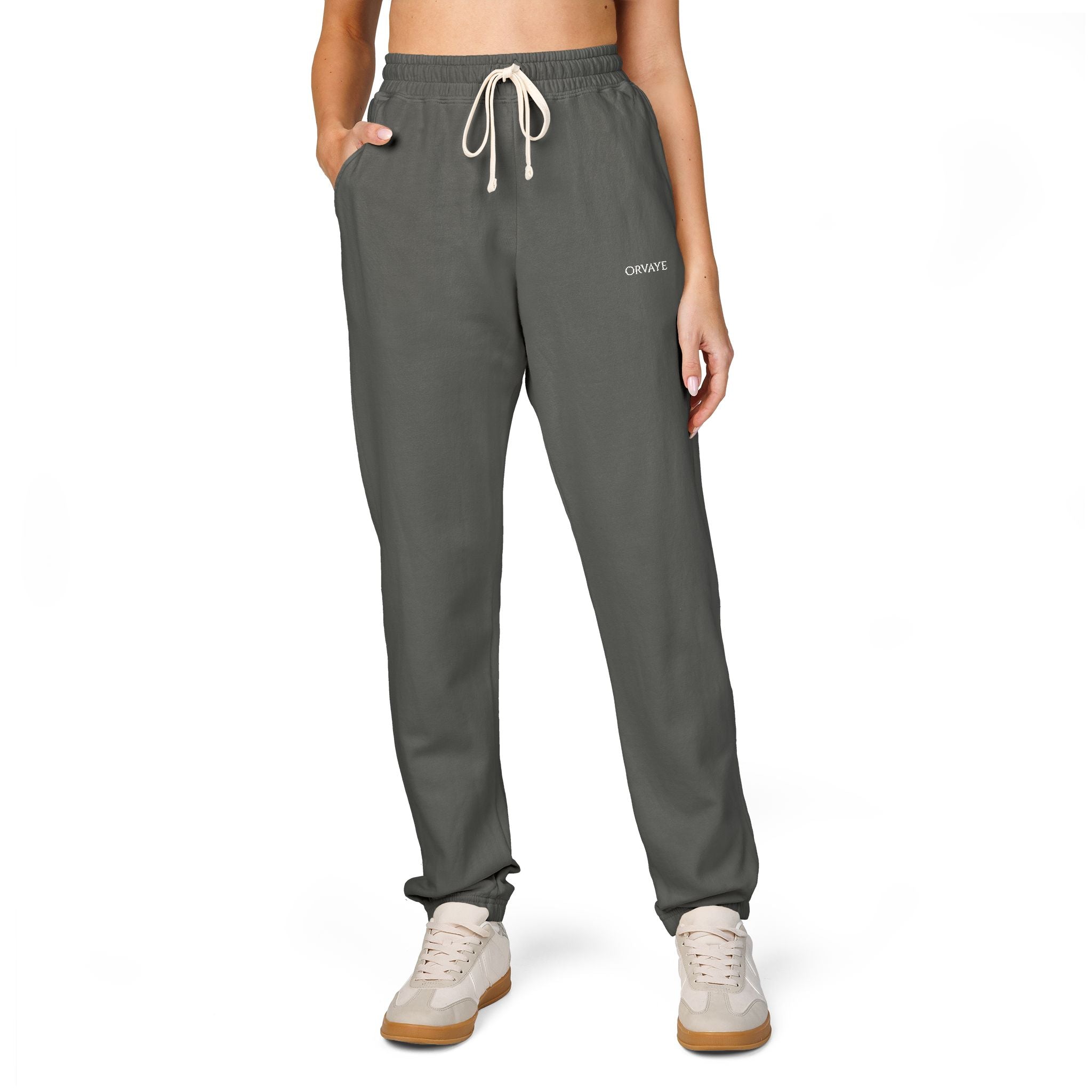 Garment-Dyed Fleece Sweatpants — Minimalist "aloha" Embroidered Lounge Joggers