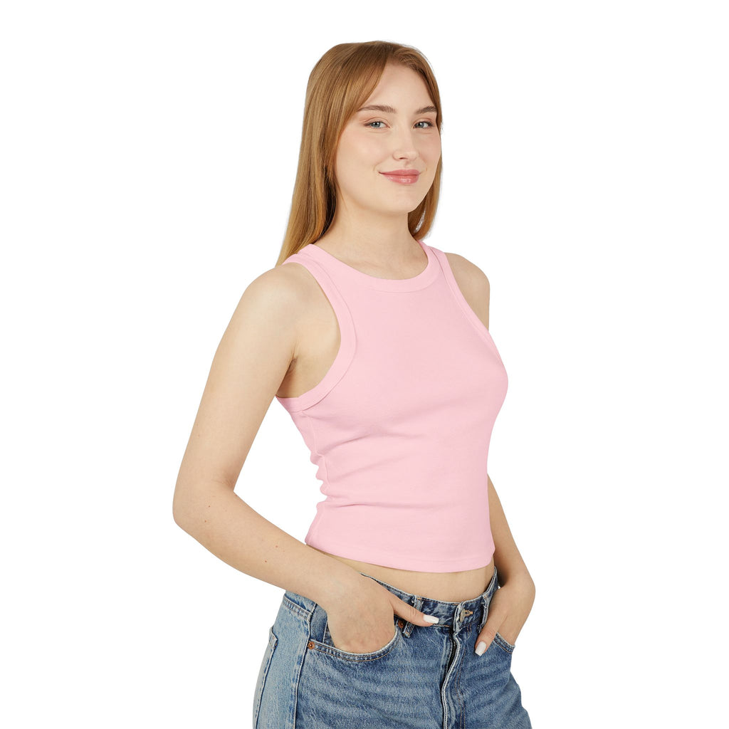 Ribbed Women’s Racer Tank Top — 'ORVAYE' Back Graphic, Cropped Summer Casual