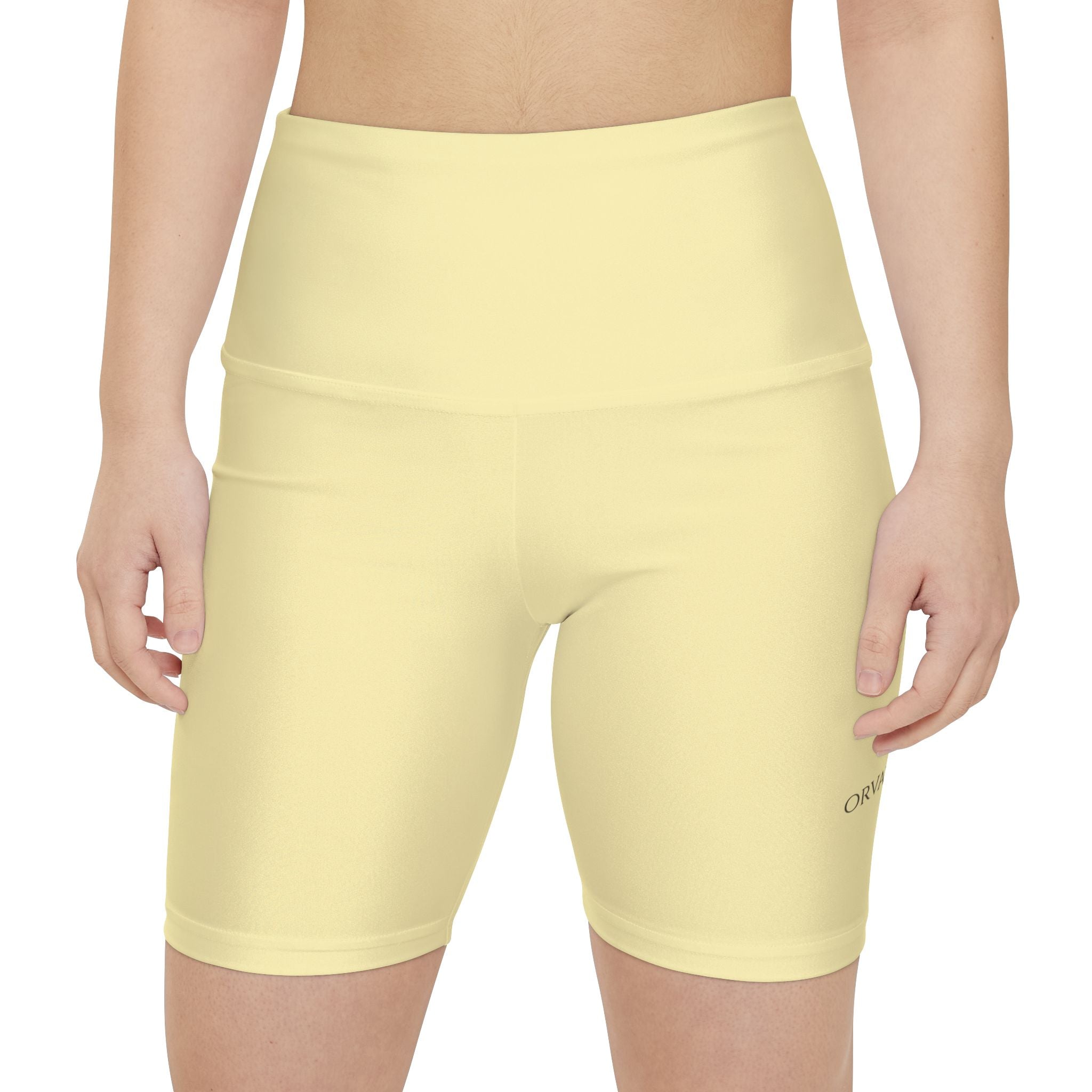 Yellow High-Waist Workout Shorts — Lightweight Women's Athletic Biker Shorts