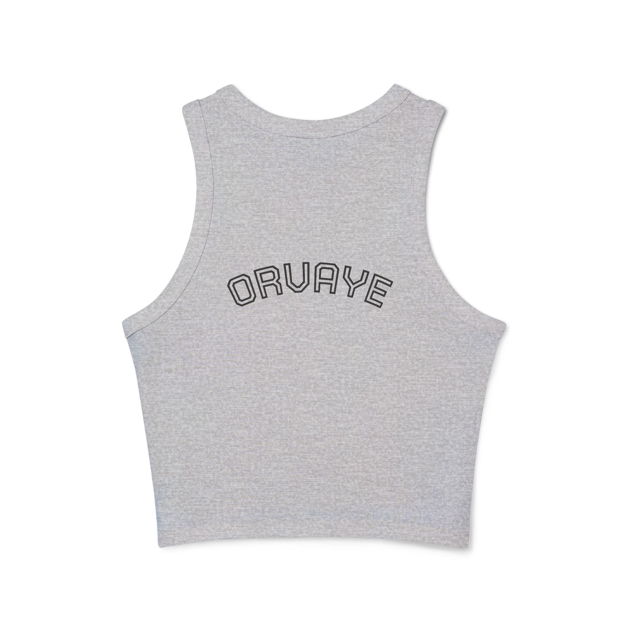Ribbed Women’s Racer Tank Top — 'ORVAYE' Back Graphic, Cropped Summer Casual