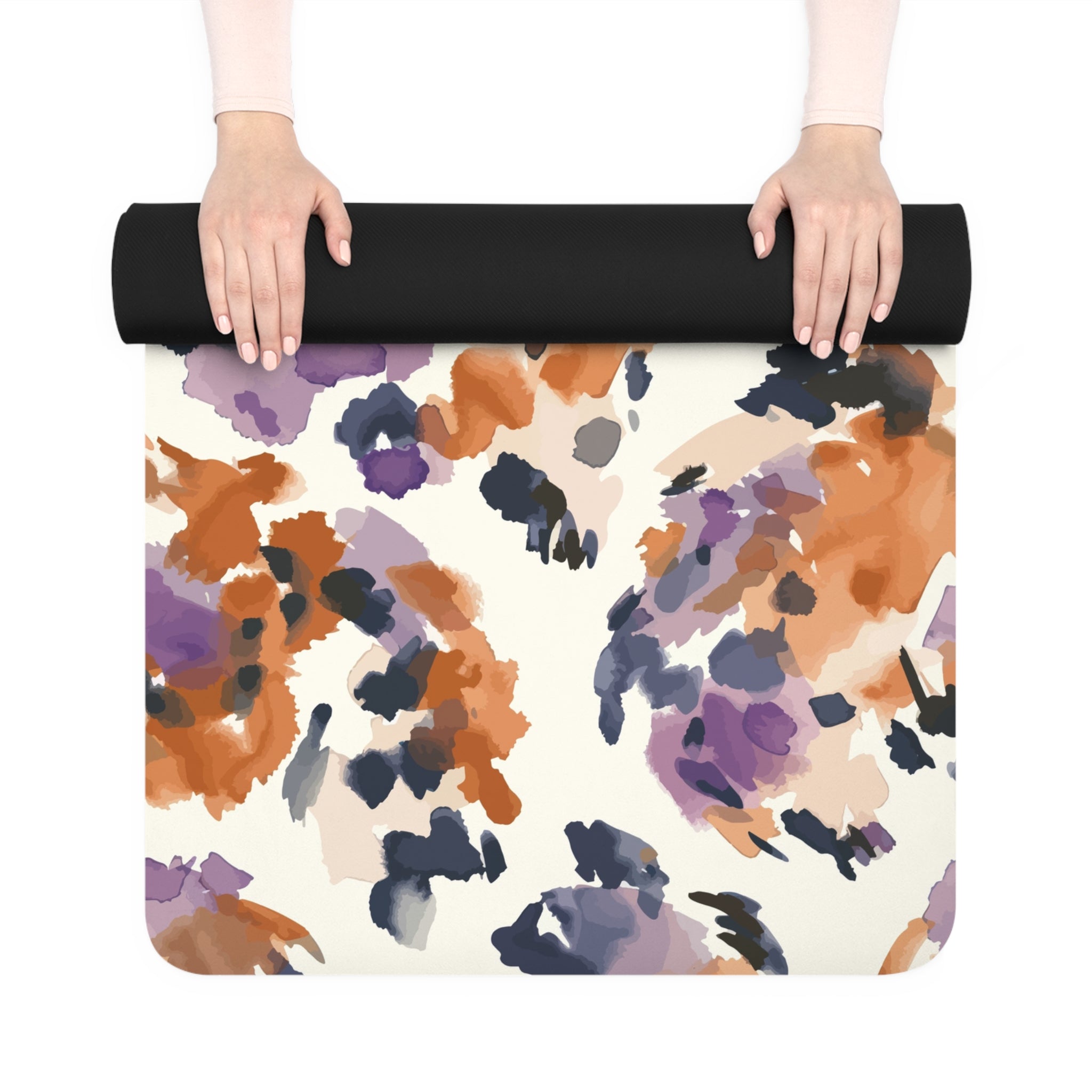 Abstract Watercolor Leopard Rubber Yoga Mat — Non-Slip Floral Animal Print Mat