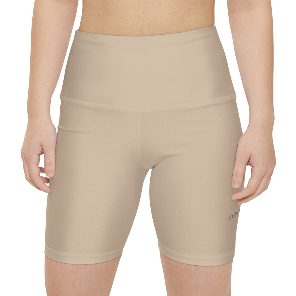 Beige High-Waist Workout Shorts – Women's Biker Activewear