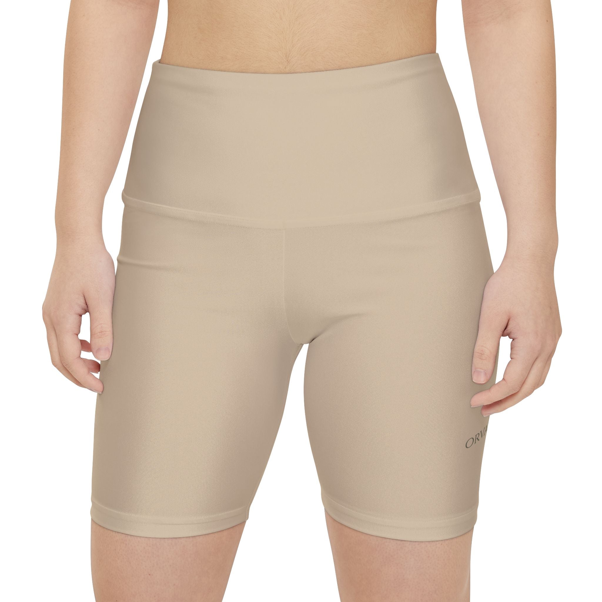 Beige High-Waist Workout Shorts – Women's Biker Activewear