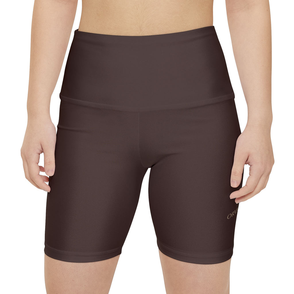 Women's Brown High-Rise Workout Shorts — Comfortable Biker Fitness Shorts