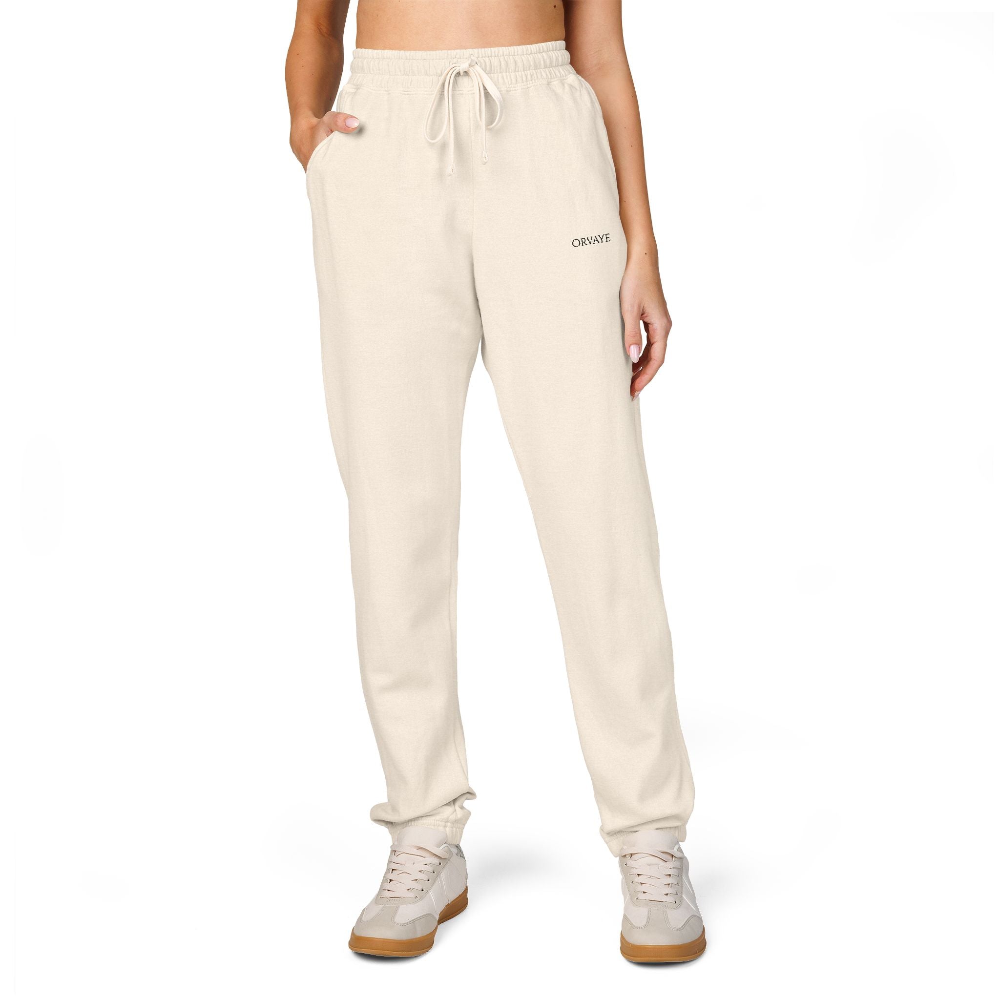 Garment-Dyed Fleece Sweatpants — Minimalist "aloha" Embroidered Lounge Joggers