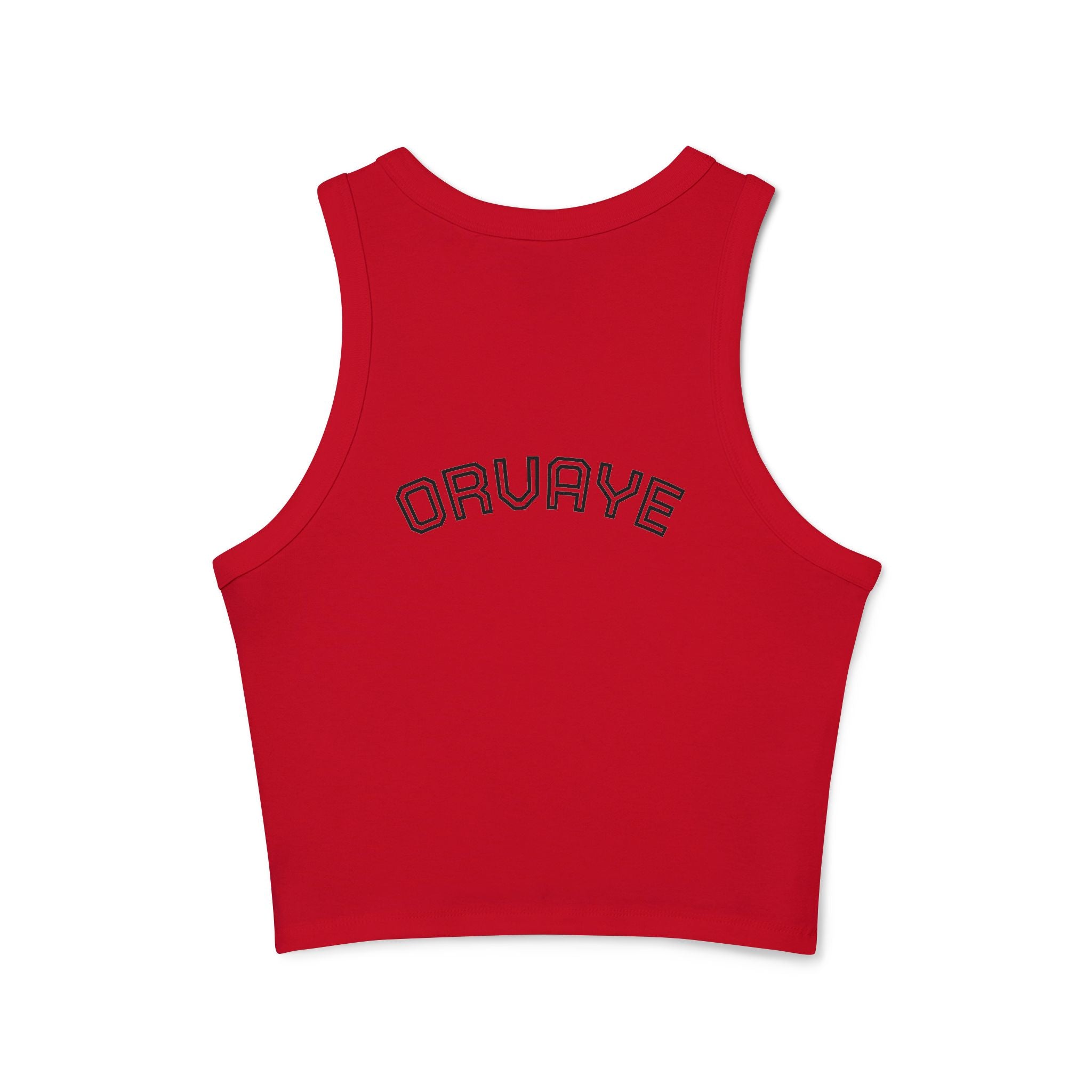 Ribbed Women’s Racer Tank Top — 'ORVAYE' Back Graphic, Cropped Summer Casual