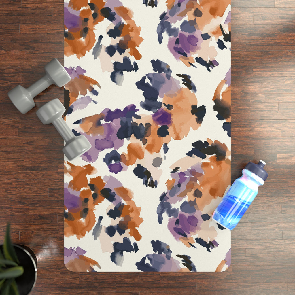 Abstract Watercolor Leopard Rubber Yoga Mat — Non-Slip Floral Animal Print Mat