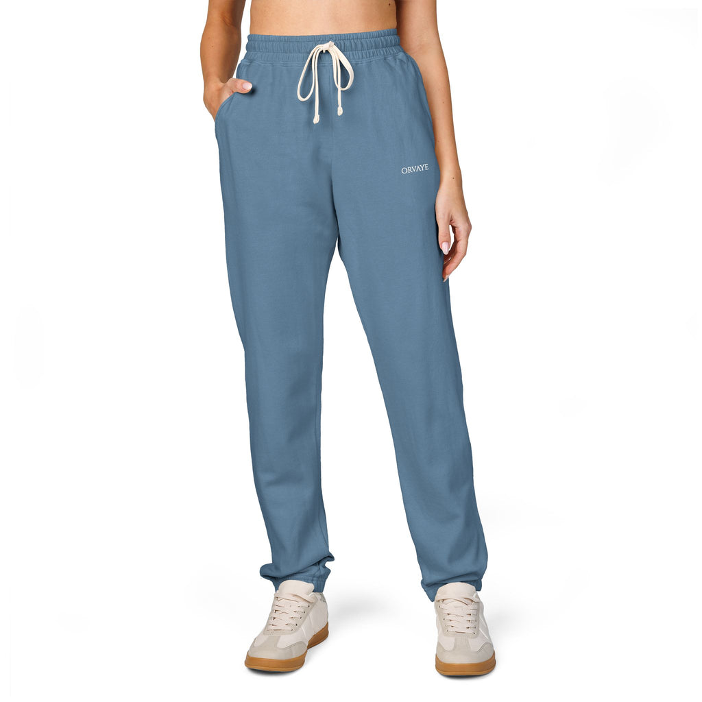 Garment-Dyed Fleece Sweatpants — Minimalist "aloha" Embroidered Lounge Joggers