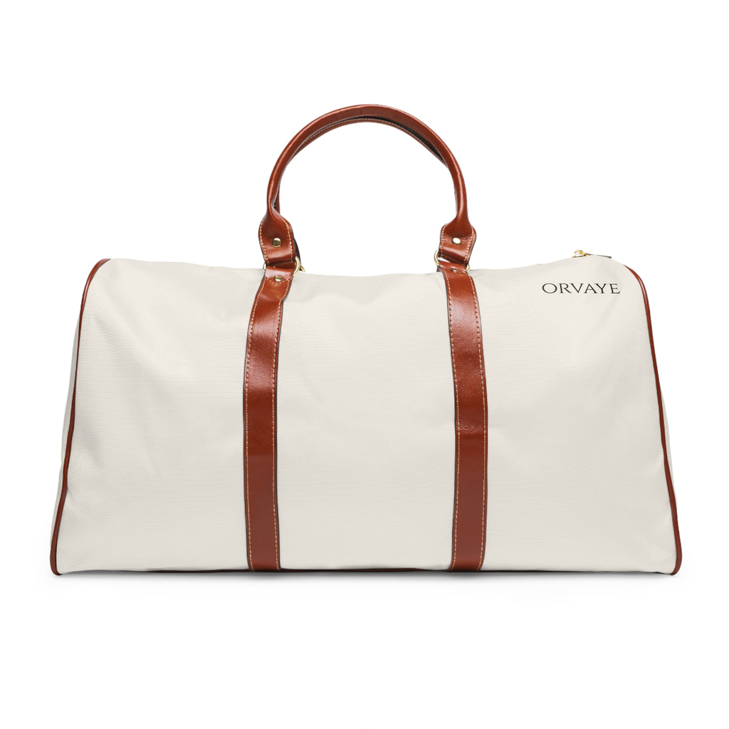 Waterproof Weekend Duffel Bag – Cream Travel Holdall with Brown Trim