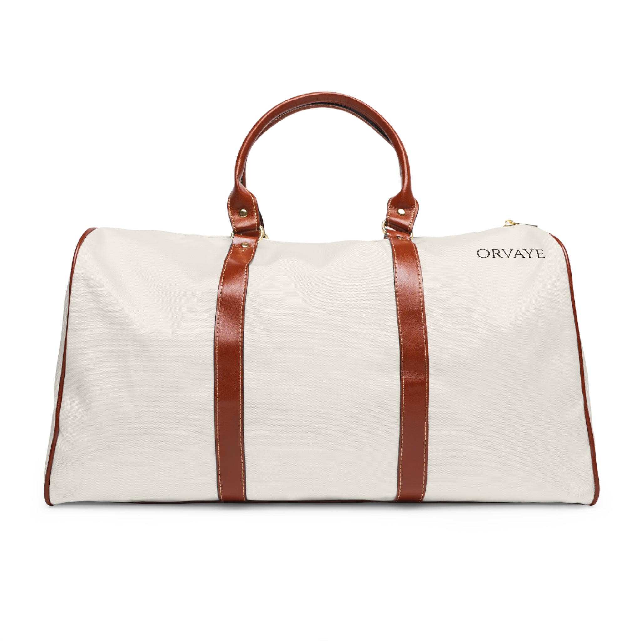 Waterproof Weekend Duffel Bag – Cream Travel Holdall with Brown Trim