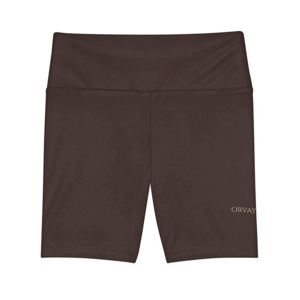 Women's Brown High-Rise Workout Shorts — Comfortable Biker Fitness Shorts